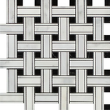 Oriental White / Asian Statuary Marble Polished Triple Weave  Mosaic Tile w / Black Dots