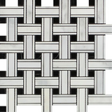 Oriental White / Asian Statuary Marble Polished Triple Weave  Mosaic Tile w / Black Dots