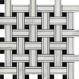 Oriental White / Asian Statuary Marble Polished Triple Weave  Mosaic Tile w / Black Dots