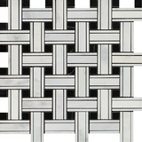 Oriental White / Asian Statuary Marble Polished Triple Weave  Mosaic Tile w / Black Dots