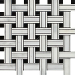 Oriental White / Asian Statuary Marble Honed Triple Weave Mosaic Tile w / Black Dots-Marble Mosaic-American Tile Depot