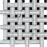 Carrara White Marble Polished Triple Weave Mosaic Tile w / Black Dots-Marble Mosaic-American Tile Depot