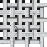 Carrara White Marble Polished Triple Weave Mosaic Tile w / Black Dots-Marble Mosaic-American Tile Depot