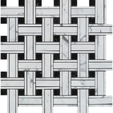 Carrara White Marble Honed Triple Weave Mosaic Tile w / Black Dots-Marble Mosaic-American Tile Depot