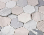 4" Beehive Blue Large Polished Hexagon Marble Mosaic Tile-Marble Mosaic-American Tile Depot