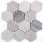 4" Beehive Blue Large Polished Hexagon Marble Mosaic Tile-Marble Mosaic-American Tile Depot