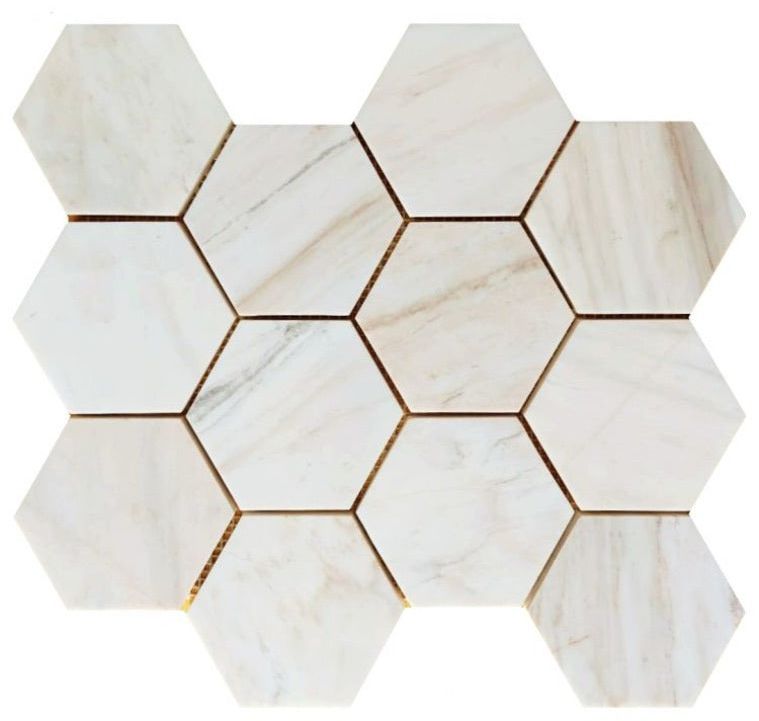 4" Beehive Wooden White Honed Hexagon Marble Mosaic Tile-Marble Mosaic-American Tile Depot