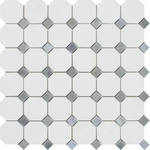 Thassos White Marble Honed Octagon Mosaic Tile w/ Blue Gray Dots-Marble Mosaic-American Tile Depot