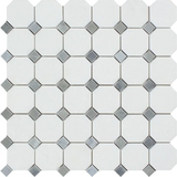 Thassos White Marble Honed Octagon Mosaic Tile w/ Blue Gray Dots