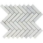 Oriental White / Asian Statuary Marble Honed 1 x 4 Herringbone Mosaic Tile-Marble Mosaic-American Tile Depot