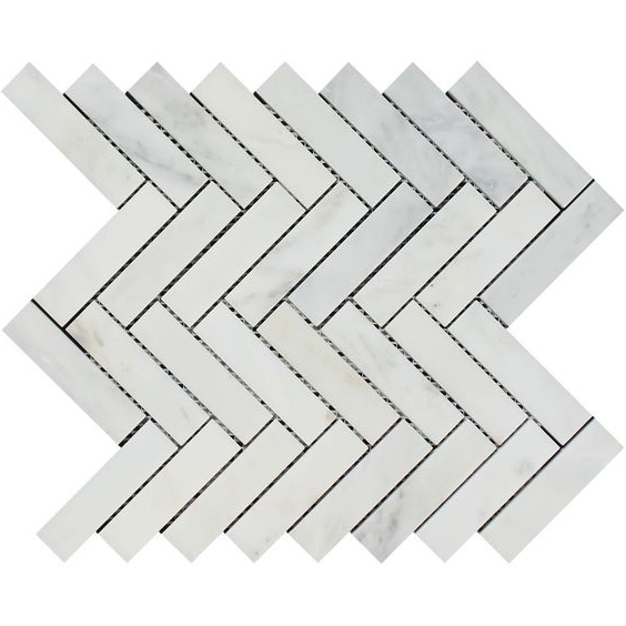 Oriental White / Asian Statuary Marble Honed 1 x 4 Herringbone Mosaic Tile-Marble Mosaic-American Tile Depot