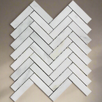 Oriental White / Asian Statuary Marble Honed 1 x 4 Herringbone Mosaic Tile-Marble Mosaic-American Tile Depot