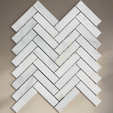 Oriental White / Asian Statuary Marble Honed 1 x 4 Herringbone Mosaic Tile