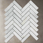 Oriental White / Asian Statuary Marble Polished 1 x 4 Herringbone Mosaic Tile-Marble Mosaic-American Tile Depot