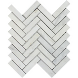 Oriental White / Asian Statuary Marble Honed 1 x 4 Herringbone Mosaic Tile