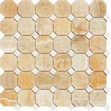 Honey Onyx Polished Octagon Mosaic Tile w / White Dots