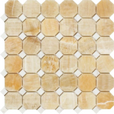 Honey Onyx Polished Octagon Mosaic Tile w / White Dots