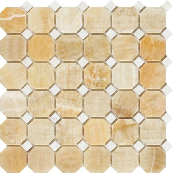 Honey Onyx Polished Octagon Mosaic Tile w / White Dots-Onyx Mosaic-American Tile Depot