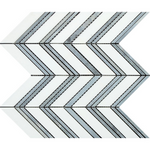 Thassos White Marble Polished Large Chevron Mosaic Tile w / Blue-Gray Dots Strips-Marble Mosaic-American Tile Depot