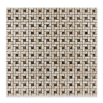 Crema Marfil Marble Polished Pinwheel Mosaic Tile w/ Emperador Dark Dots