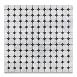 Carrara White Marble Honed Octagon Mosaic Tile w/ Black Dots