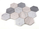 4" Beehive Blue Large Polished Hexagon Marble Mosaic Tile