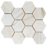 4" Beehive Wooden White Honed Hexagon Marble Mosaic Tile