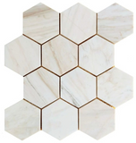 4" Beehive Wooden White Honed Hexagon Marble Mosaic Tile