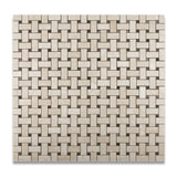 Crema Marfil Marble Honed Basketweave Mosaic Tile w/ Emperador Dark Dots