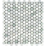 Thassos White Marble Honed Penny Round Mosaic Tile w/ Ming Green Dots-Marble Mosaic-American Tile Depot