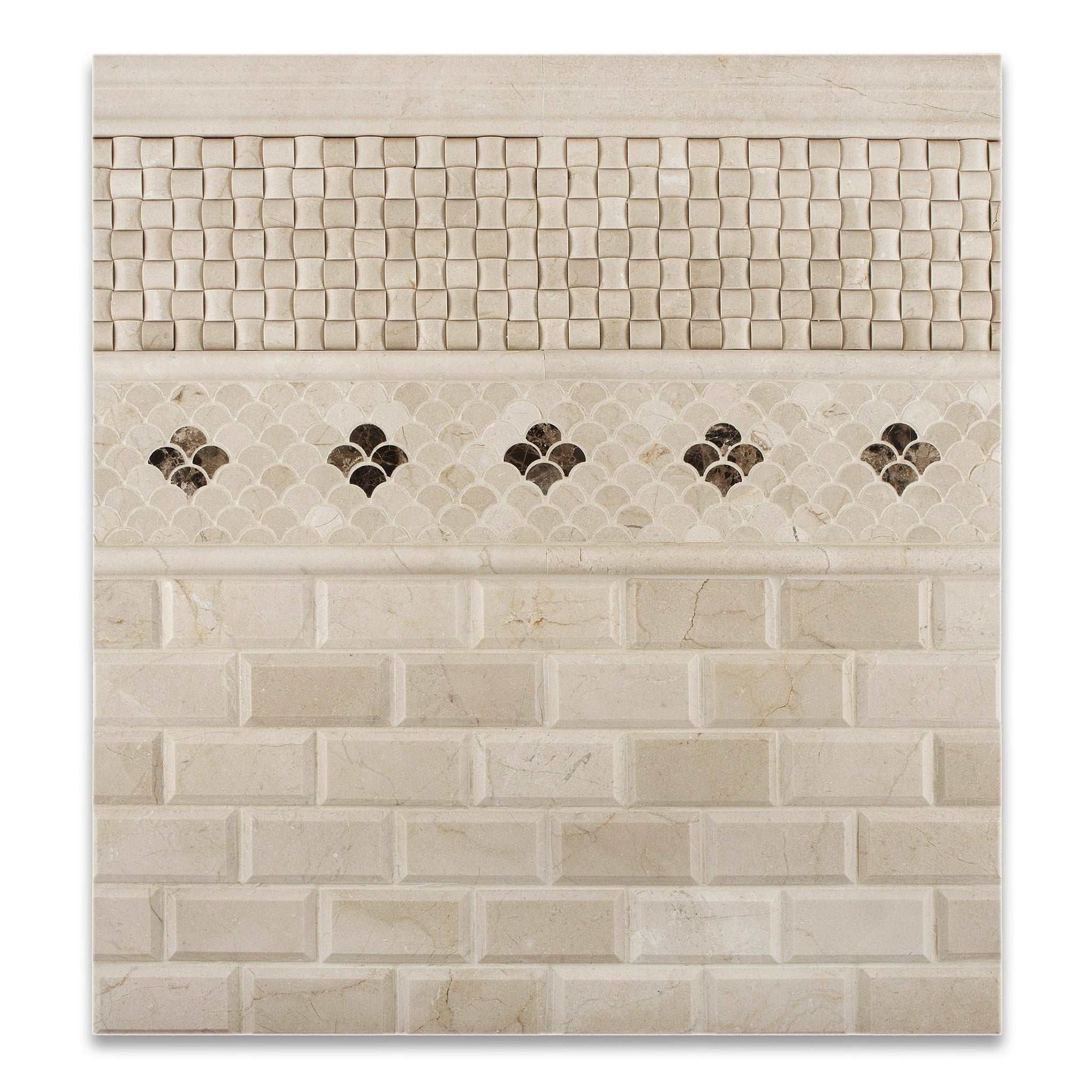 2 X 4 Crema Marfil Marble Honed & Beveled Brick Mosaic Tile