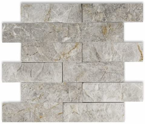 2 X 6 Tundra Gray (Atlantic Gray) Marble Split-Faced Mosaic Tile-Marble Mosaic-American Tile Depot