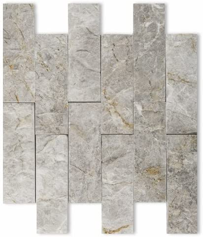 2 X 6 Tundra Gray (Atlantic Gray) Marble Split-Faced Mosaic Tile-Marble Mosaic-American Tile Depot