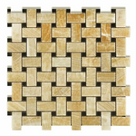 Honey Onyx Polished Basketweave Mosaic Tile w / Black Dots-Onyx Mosaic-American Tile Depot