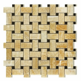 Honey Onyx Polished Basketweave Mosaic Tile w / Black Dots