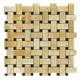 Honey Onyx Polished Basketweave Mosaic Tile w / Black Dots