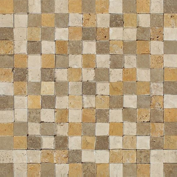 1 X 1 Mixed Travertine Split-Faced Mosaic Tile-Travertine Mosaic-American Tile Depot