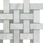 Oriental White / Asian Statuary Marble Polished Large Basketweave Mosaic Tile w / Blue Gray Dots-Marble Mosaic-American Tile Depot