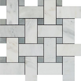 Oriental White / Asian Statuary Marble Polished Large Basketweave Mosaic Tile w / Blue Gray Dots