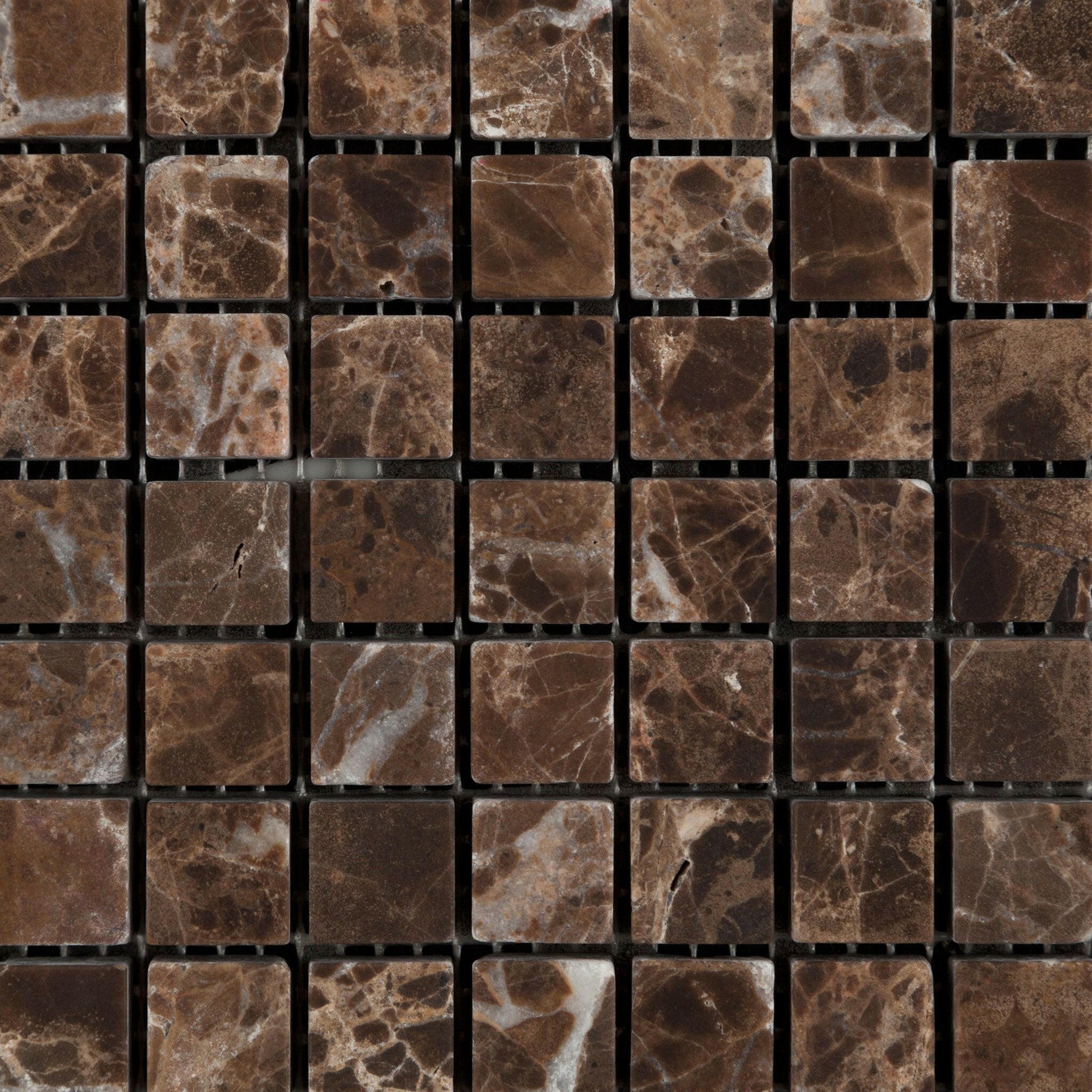 5/8 X 5/8 Emperador Dark Marble Tumbled Mosaic Tile-Marble Mosaic-American Tile Depot