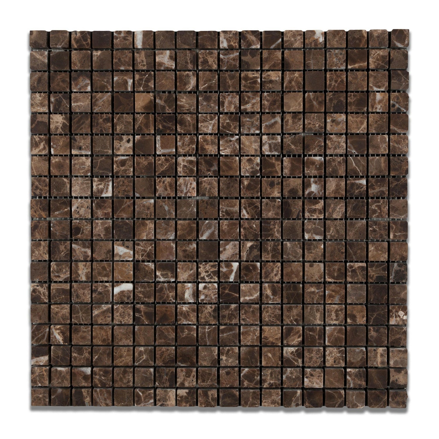 5/8 X 5/8 Emperador Dark Marble Tumbled Mosaic Tile-Marble Mosaic-American Tile Depot