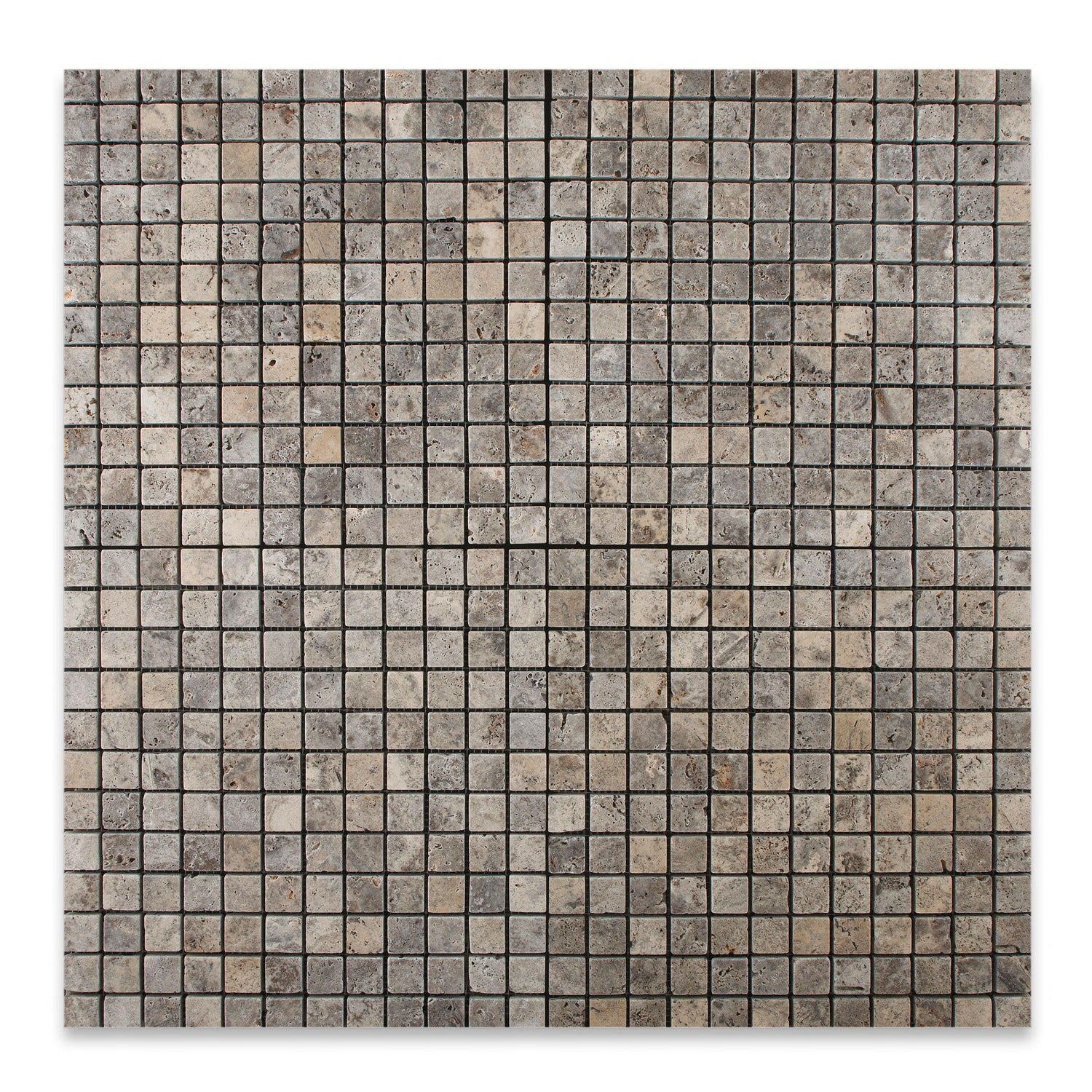 5/8 X 5/8 Silver Travertine Tumbled Mosaic Tile-Travertine Mosaic-American Tile Depot