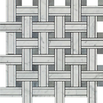 Carrara White Marble Honed Triple Weave Mosaic Tile w / Blue Gray Dots-Marble Mosaic-American Tile Depot