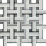 Carrara White Marble Honed Triple Weave  Mosaic Tile w / Blue Gray Dots