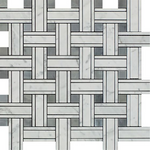 Carrara White Marble Polished Triple Weave Mosaic Tile w / Blue Gray Dots-Marble Mosaic-American Tile Depot