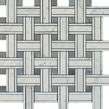 Carrara White Marble Polished Triple Weave Mosaic Tile w / Blue Gray Dots-Marble Mosaic-American Tile Depot