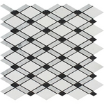 Carrara White Marble Polished Lattice Mosaic Tile w / Black Dots-Marble Mosaic-American Tile Depot