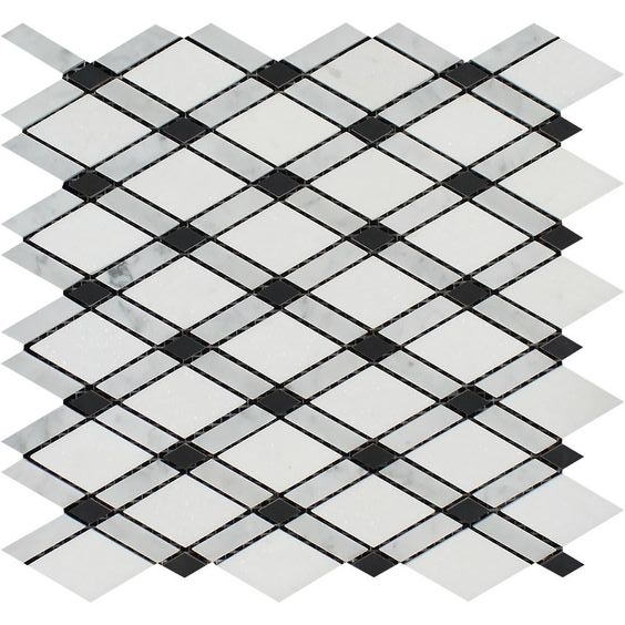 Carrara White Marble Honed Lattice Mosaic Tile w / Black Dots-Marble Mosaic-American Tile Depot