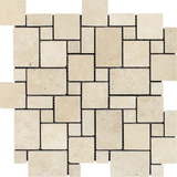 Ivory Travertine Tumbled Mini Versailles Mosaic Tile