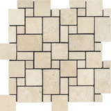 Ivory Travertine Tumbled Mini Versailles Mosaic Tile